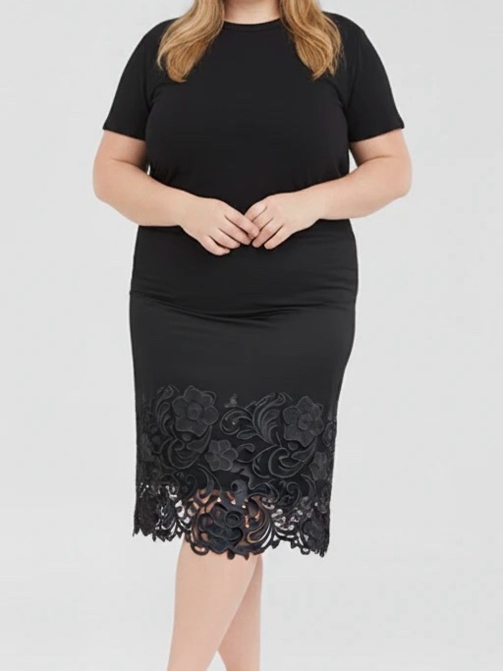 Olivia Blu Black Lace Trim Pencil Skirt Womens XL Pull On Bodycon Career NWT